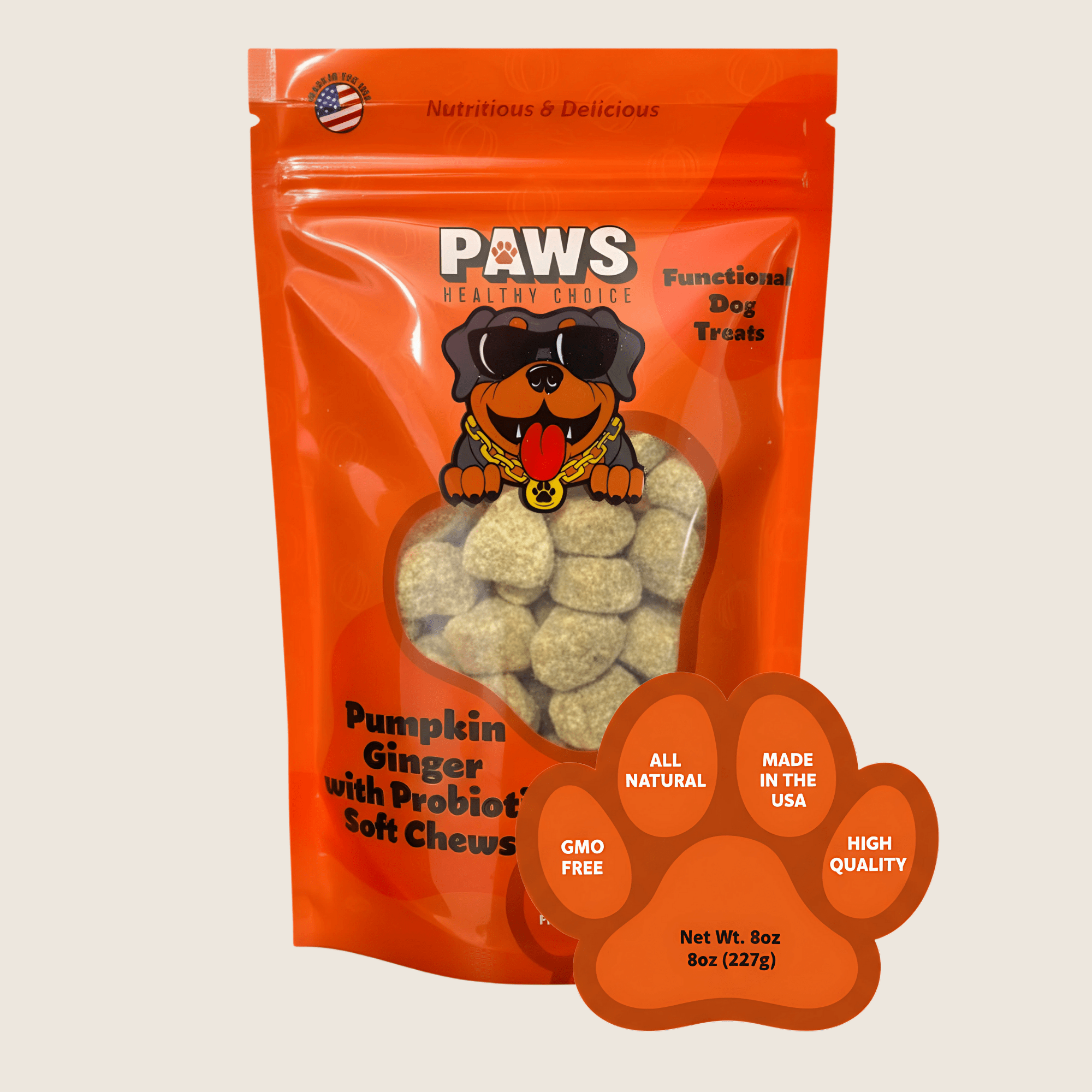 Probiotic Dog Treats – Pumpkin and Ginger (8oz) – Paws Healthy Choice