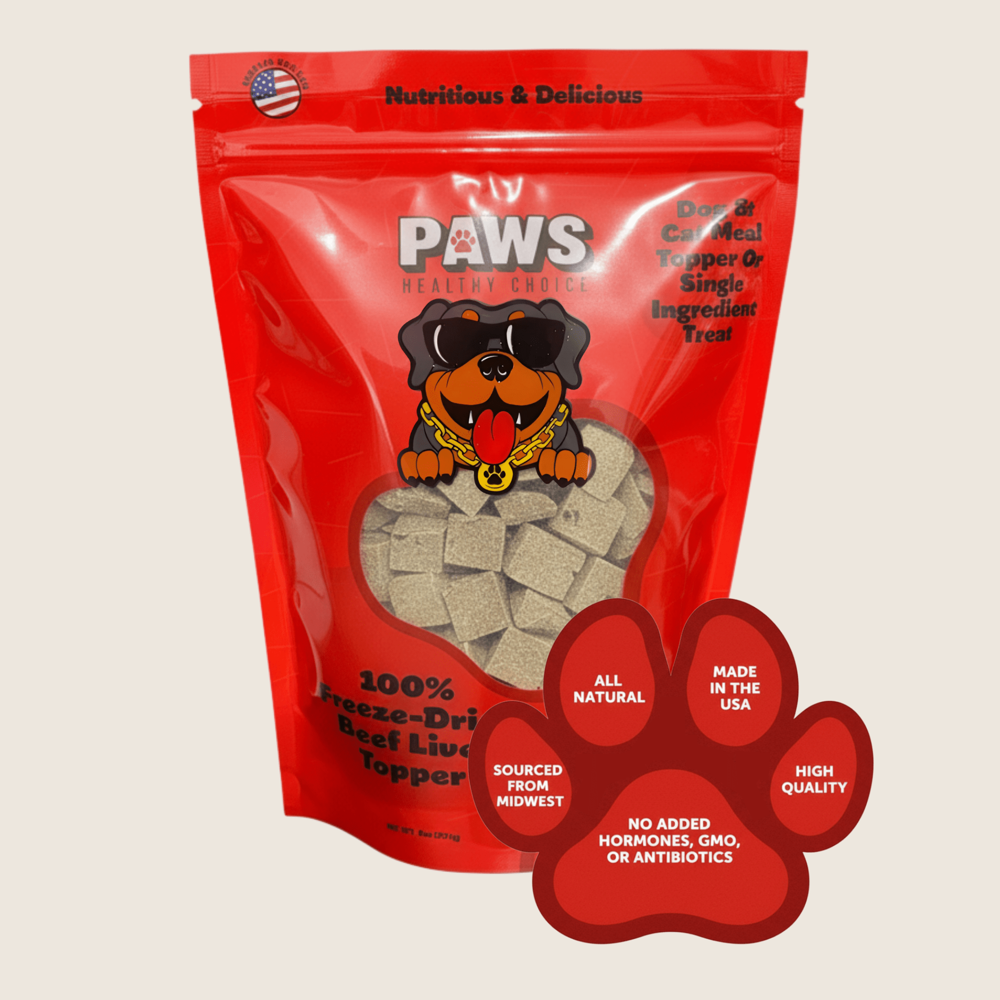 100% Beef Liver Dog or Cat Food Topper - Freeze - Dried (8oz) - Paws Healthy Choice