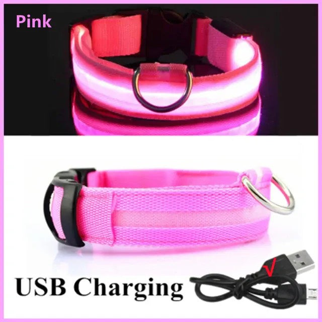 LED Glowing Dog Collar - NECK Size: (XL 16 - 24in) - PINK