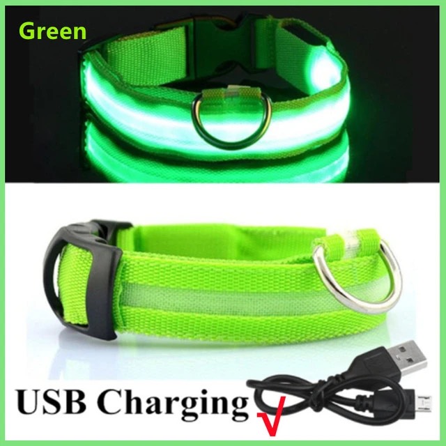 LED Glowing Dog Collar - NECK Size: (XL 16 - 24in) - GREEN