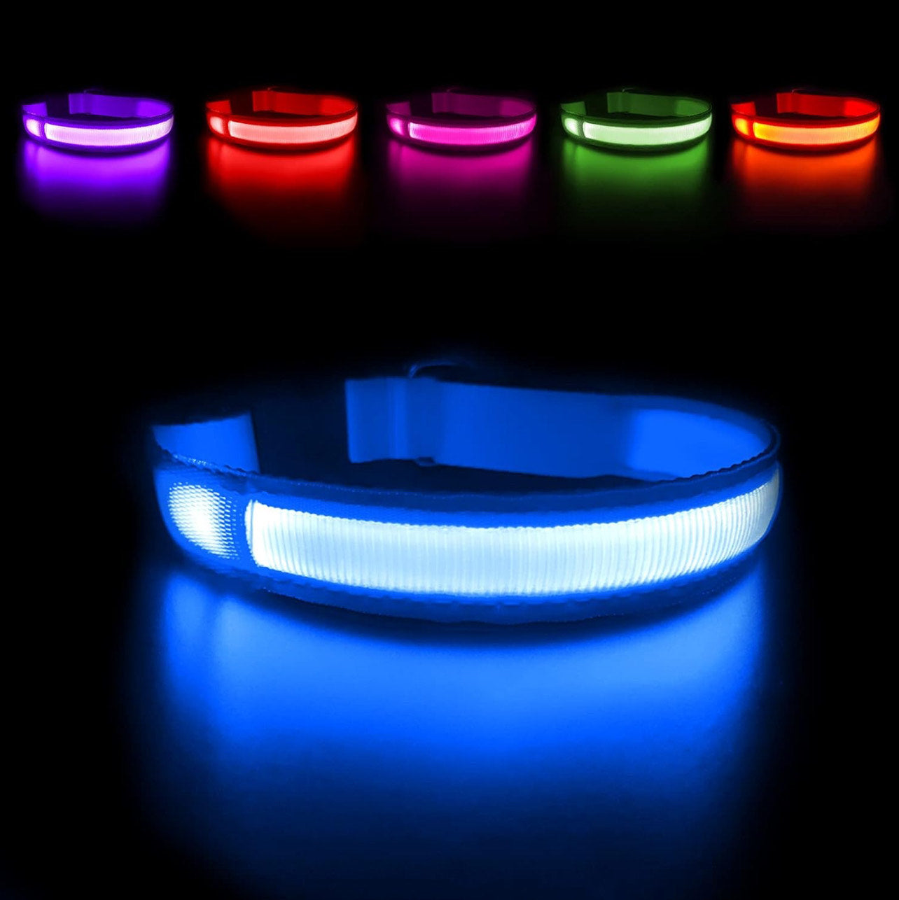 LED Glowing Dog Collar - NECK Size (XL 16 - 24in)- BLUE