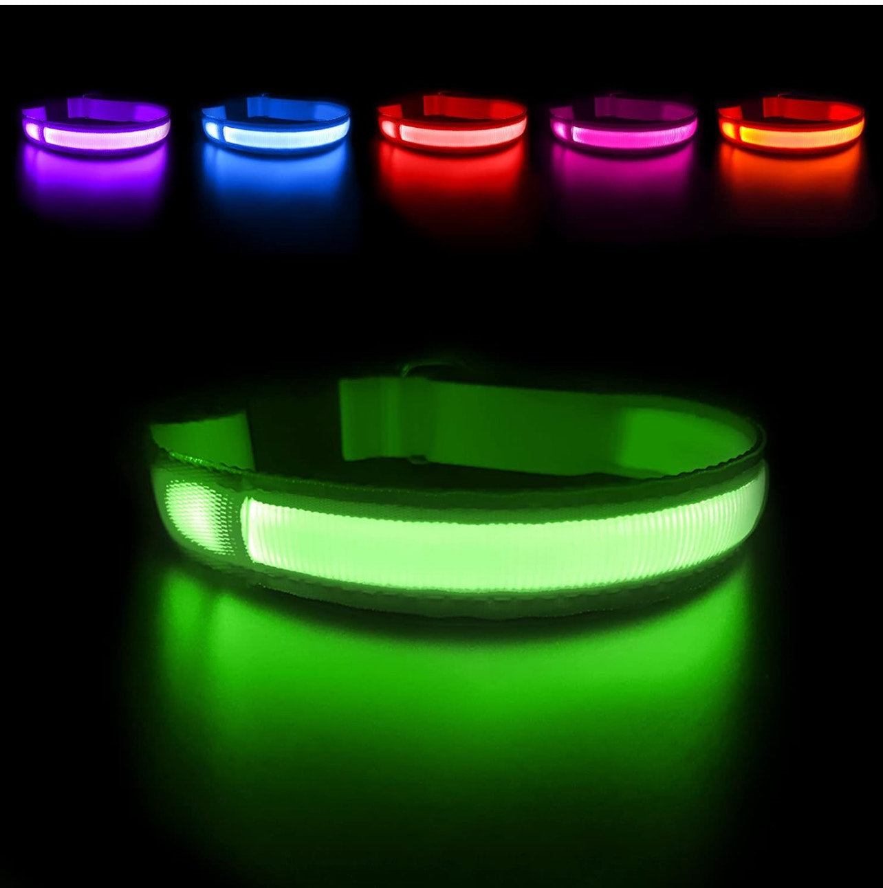 LED Glowing Dog Collar - NECK Size: (XL 16 - 24in) - GREEN