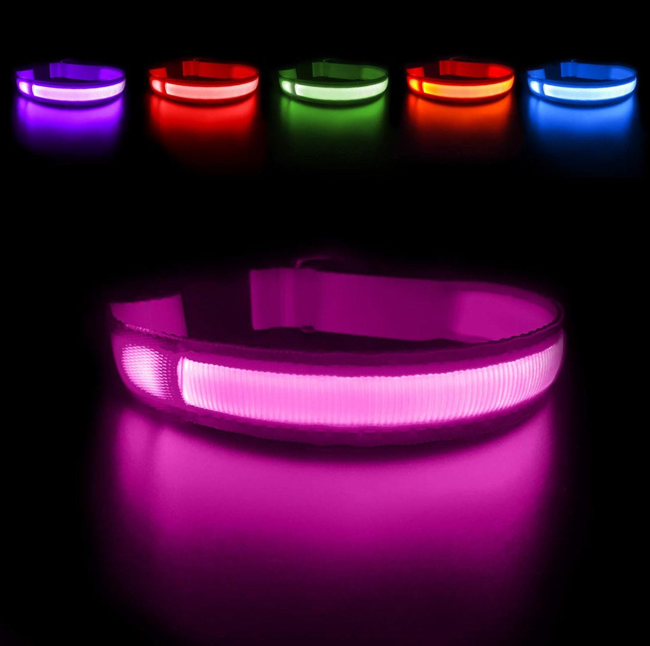 LED Glowing Dog Collar - NECK Size: (XL 16 - 24in) - PINK