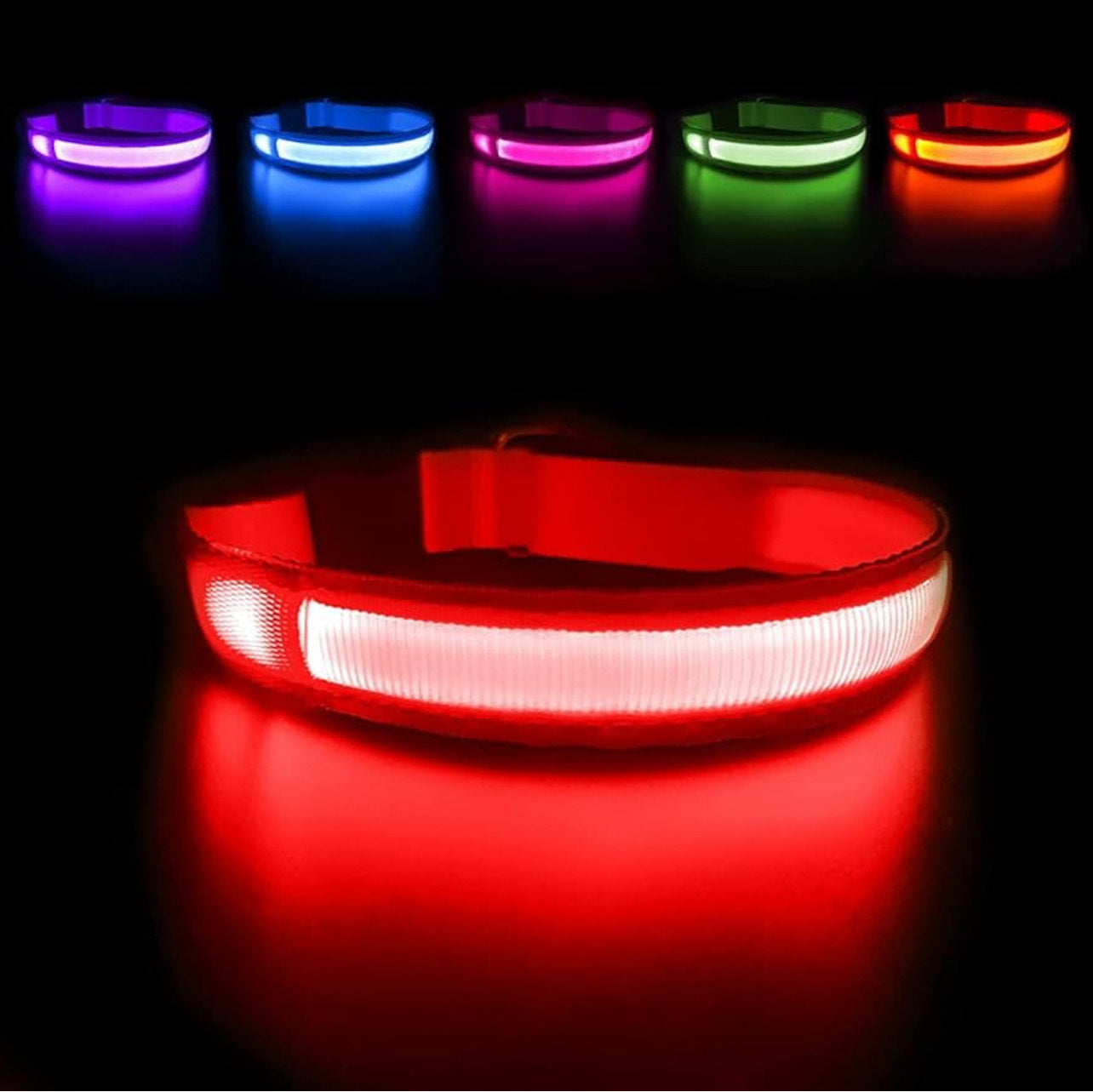 LED Glowing Dog Collar - NECK Size: (XL 16 - 24in) - RED