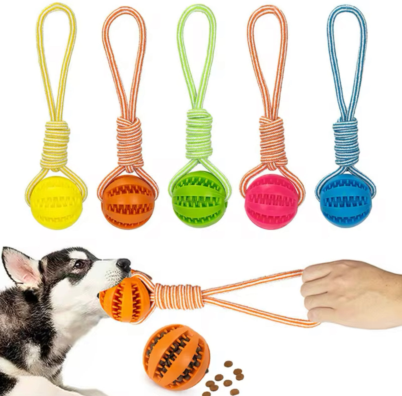 Dog Ball Toy with Rope - Blue