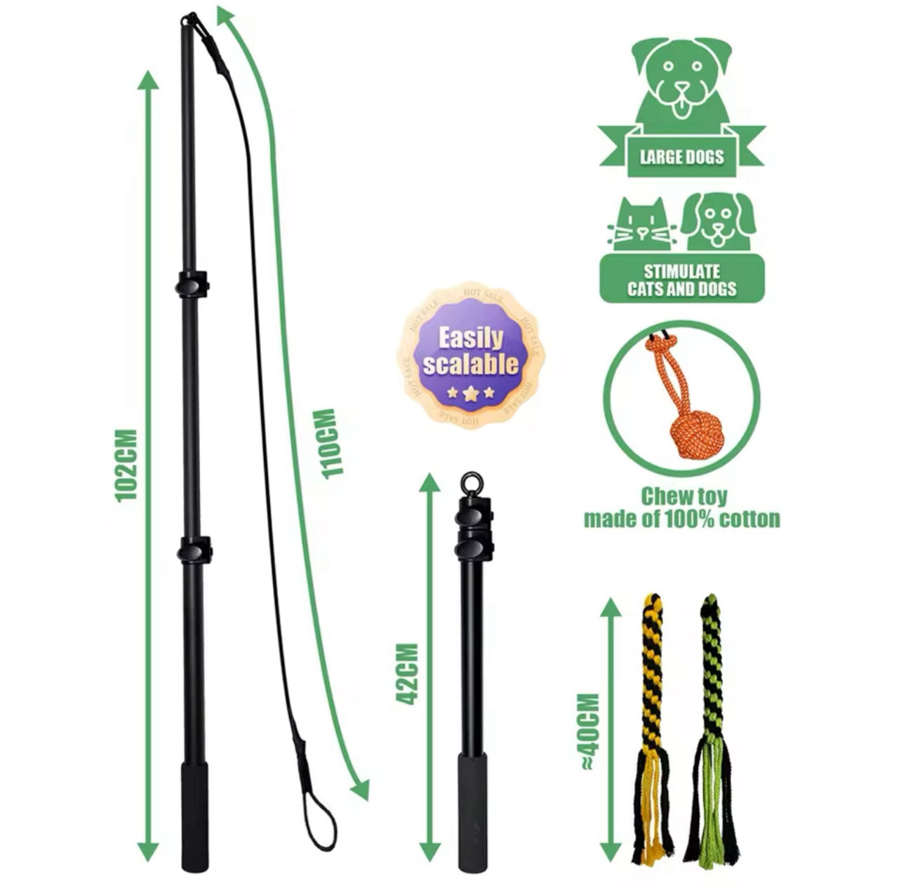 Baguette Flirt Pour Chien XPEX - Tige Extensible 88,9 Cm - 2 Jouets à Mâcher - Jouet Interactif Extérieur - 6