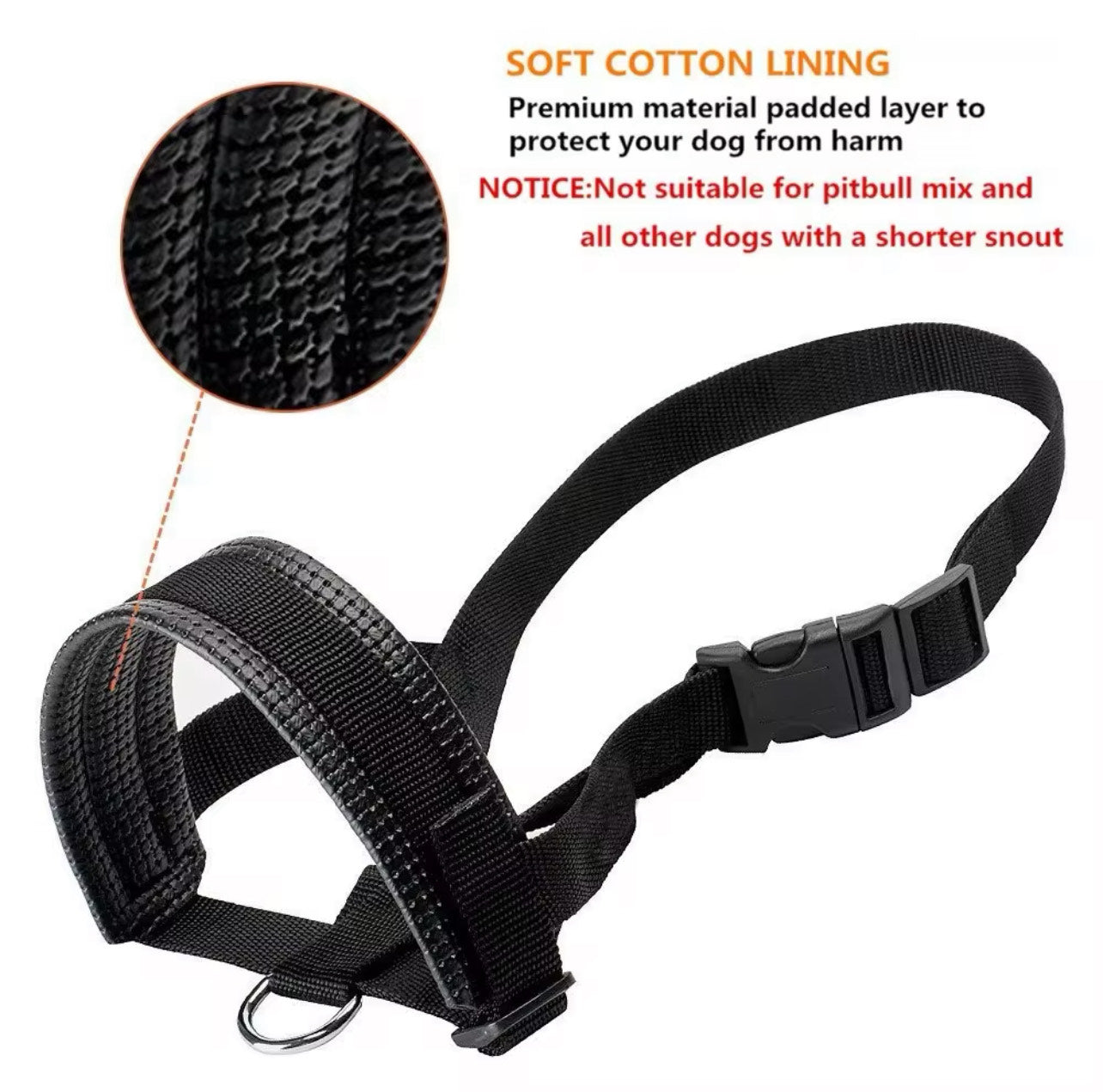 Dog Muzzle - Black - XXL Size: Snout Strap 11-15' (28-38cm) Neck Strap 9-23' (23-56cm)