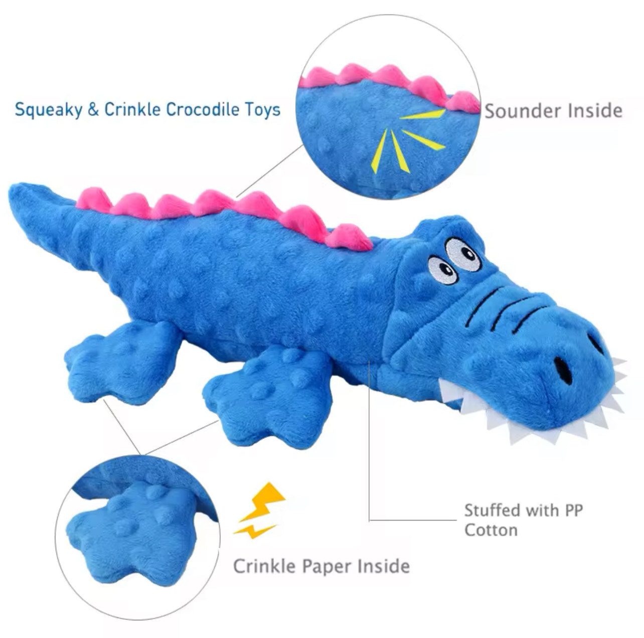 Soft Plush Pet Dog Squeaky Chew Toys Stuffed Crocodile - Blue