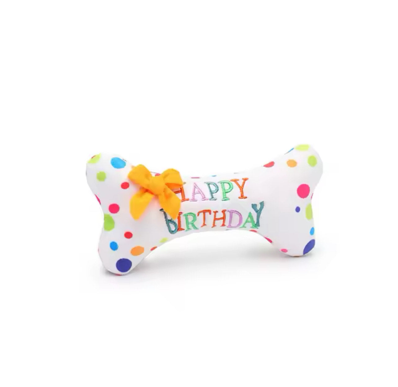 Birthday White Bone Squeaky Plush Dog Toy