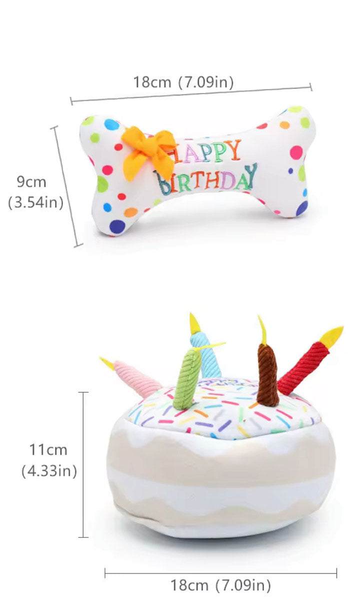 Birthday White Cake Sprinkles Candles Plush Dog Toy