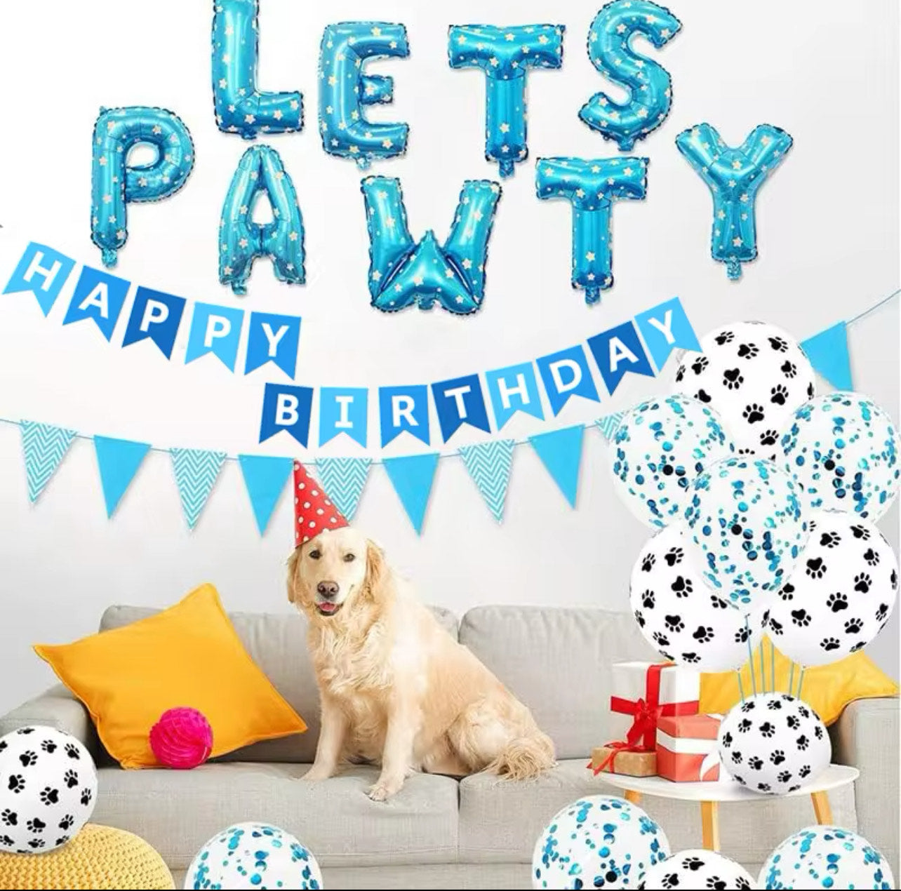 Birthday Pawty Balloon, Happy Birthday Banner, Pet Party Decoration Balloon Set - Balloon Size 16 INCH