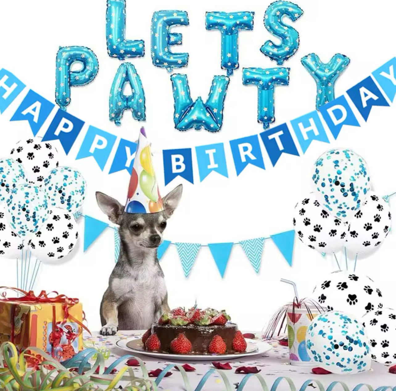 Birthday Pawty Balloon, Happy Birthday Banner, Pet Party Decoration Balloon Set - Balloon Size 16 INCH