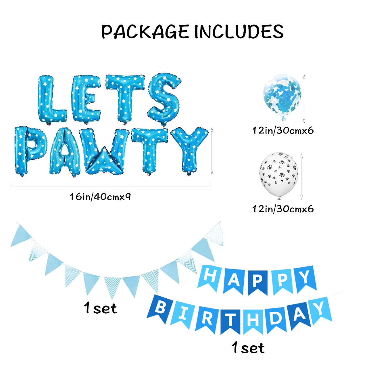 Birthday Pawty Balloon, Happy Birthday Banner, Pet Party Decoration Balloon Set - Balloon Size 16 INCH