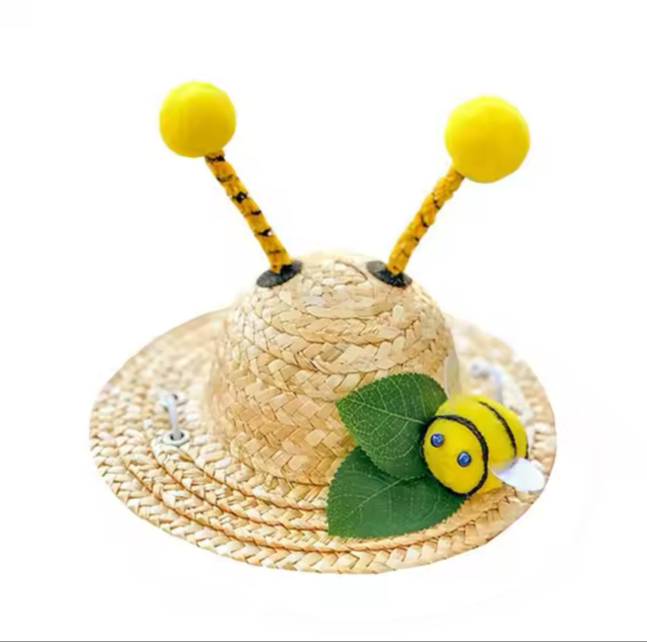 Dog Straw Hat with Lanyard - Bumble Bee