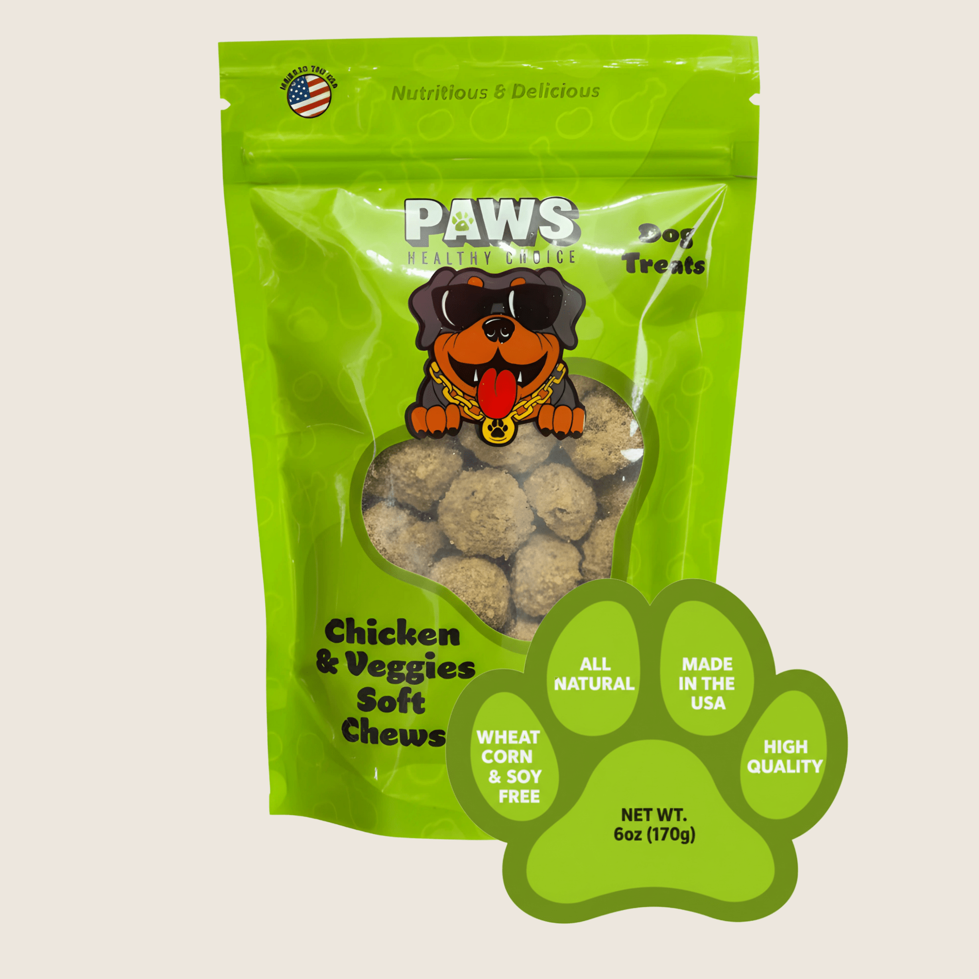 Chewy Dog Treats - Chicken and Veggie (6oz) - Paws Healthy Choice
