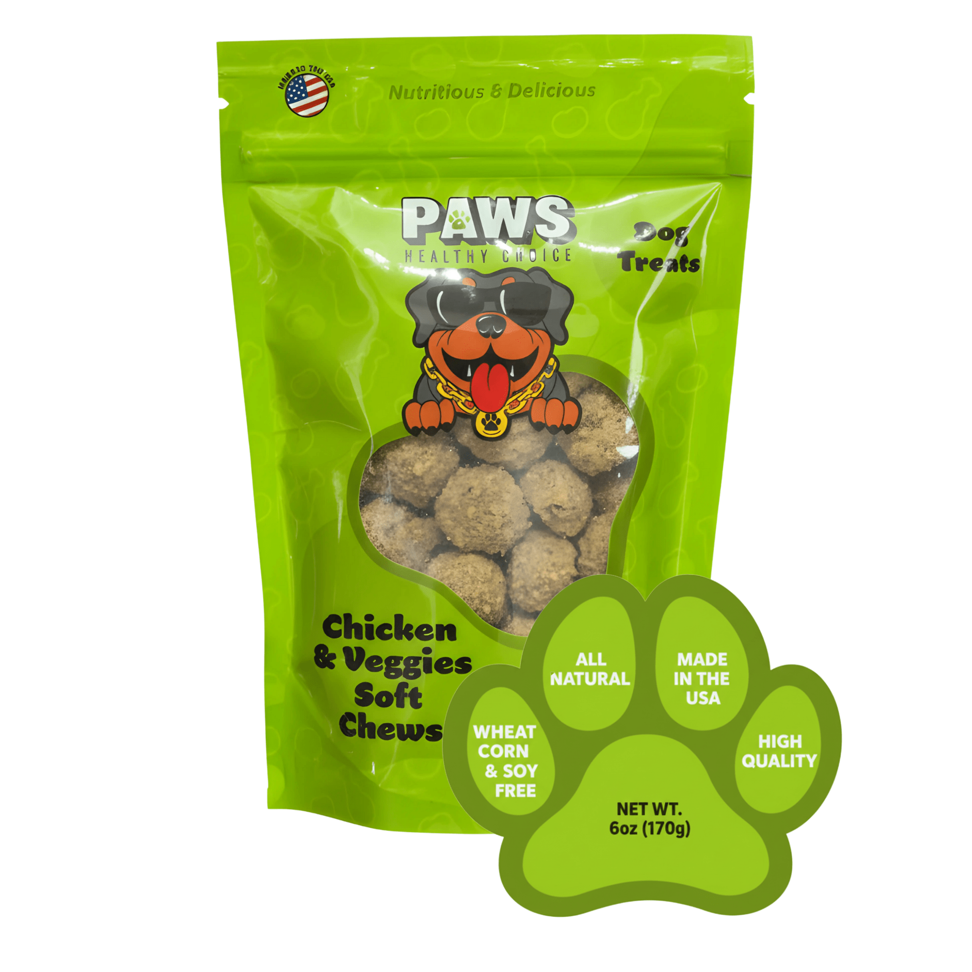 Chicken and Veggie Chewy Dog Treats (6oz) - Paws Healthy Choice