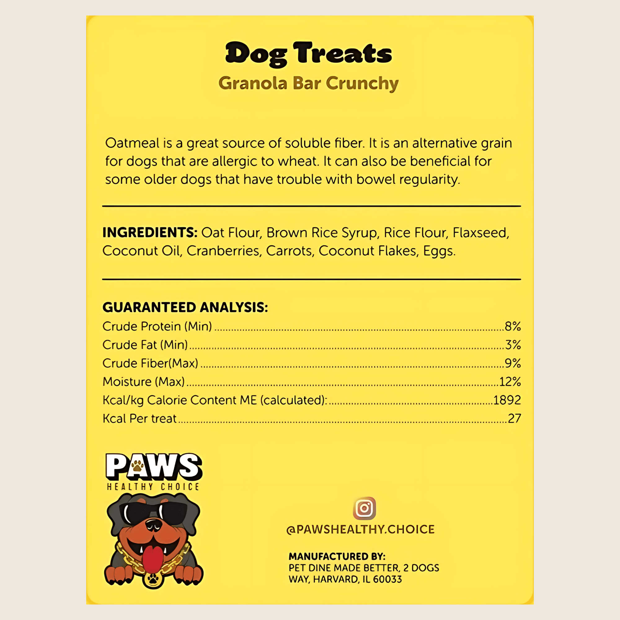 Crunchy Granola Bar Dog Treats (6oz) - Paws Healthy Choice