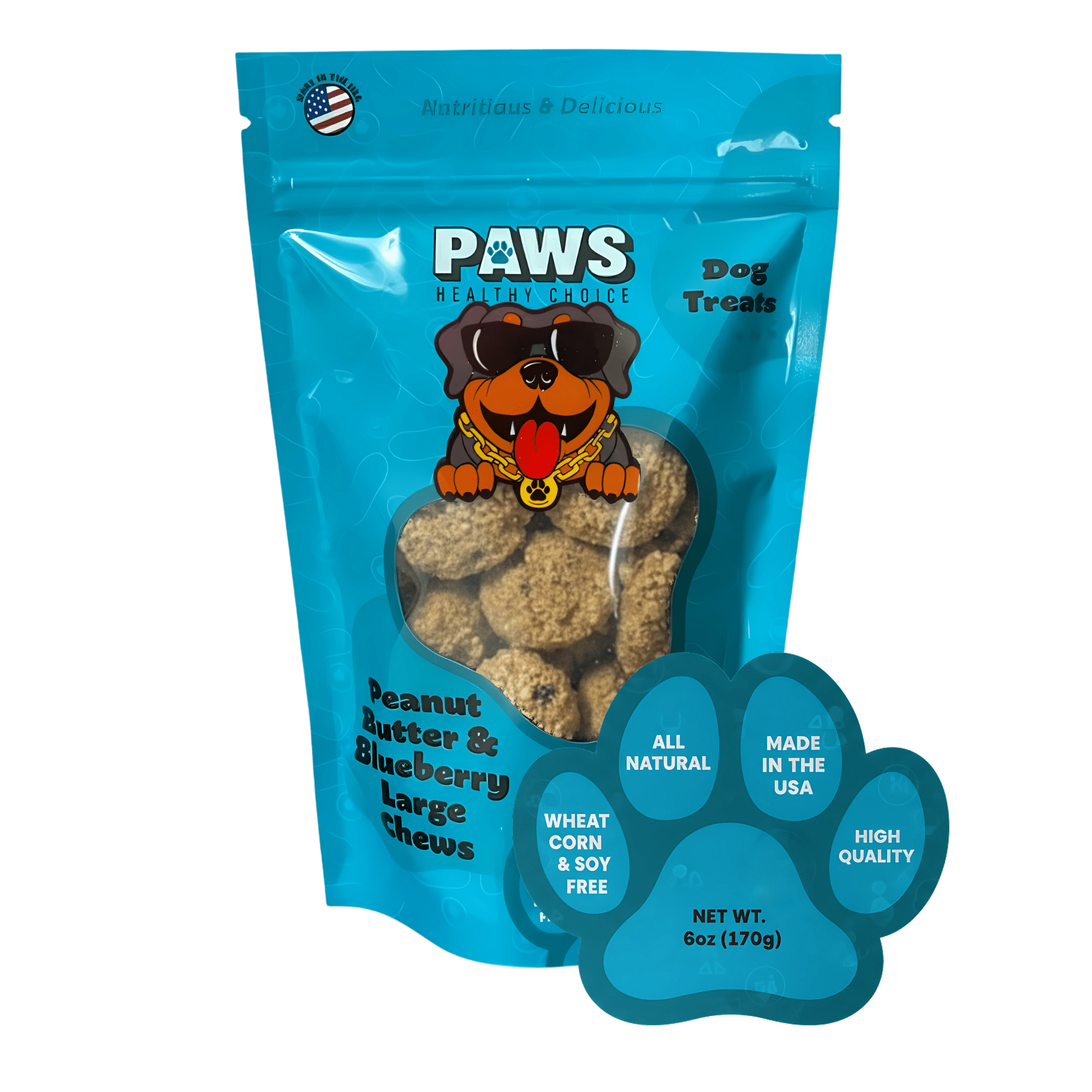 Peanut Butter and Blueberry Dog Treats (6oz) - Paws Healthy Choice
