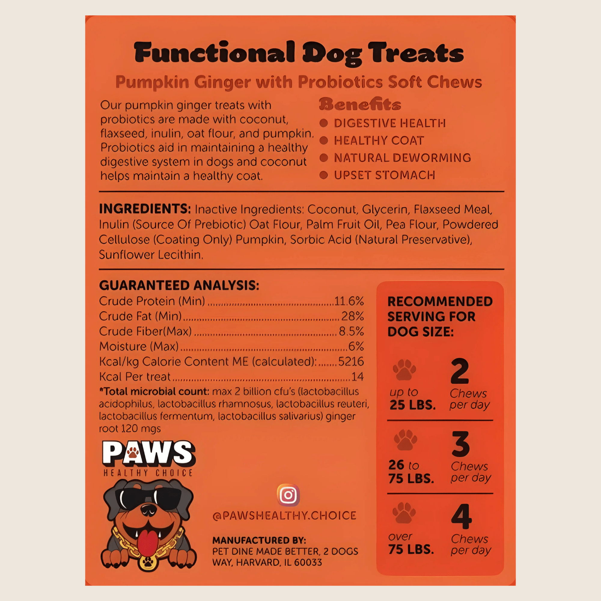 Probiotic Dog Treats – Pumpkin and Ginger (8oz) - Paws Healthy Choice