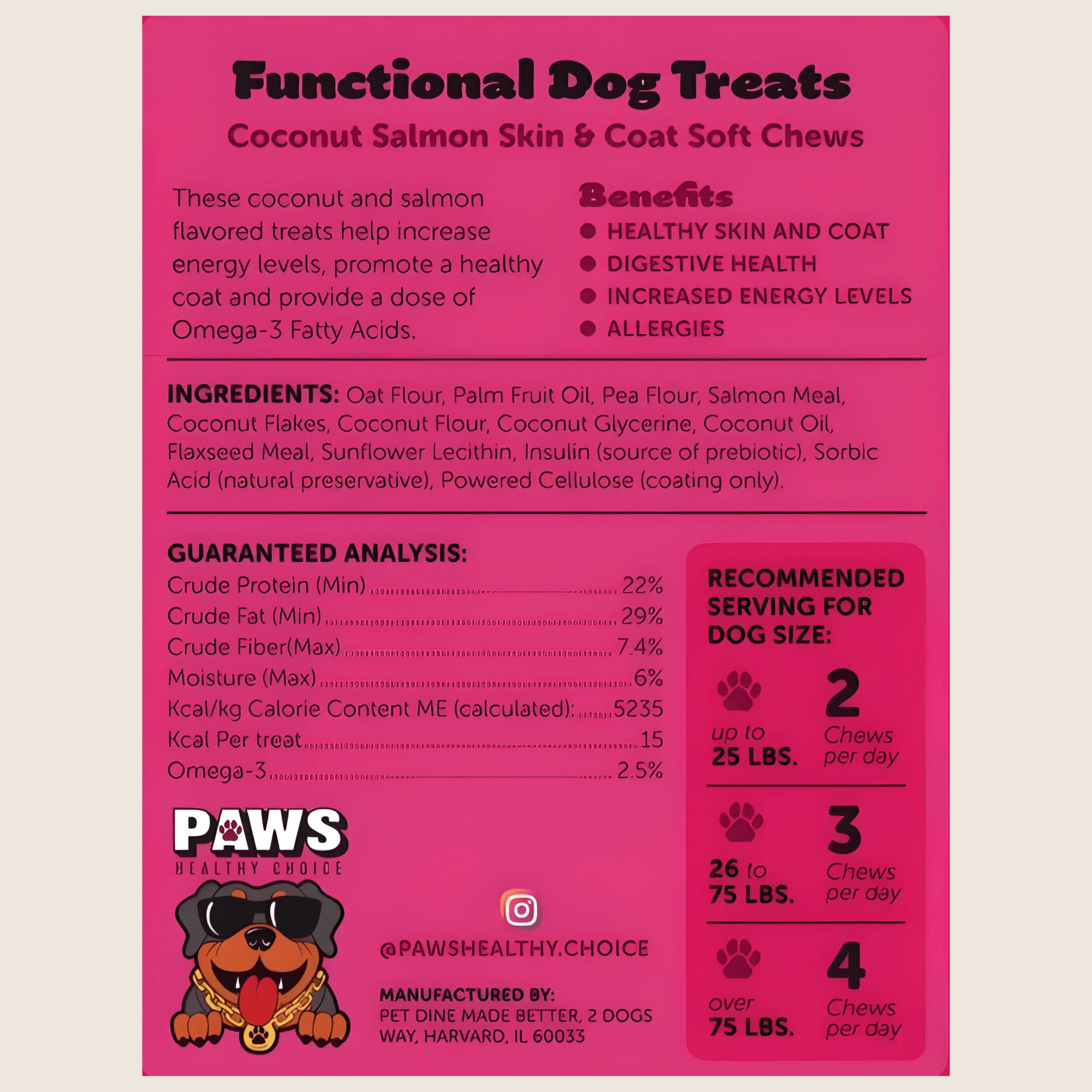 Skin and Coat Dog Soft Chews – Coconut Salmon (8oz) - Paws Healthy Choice