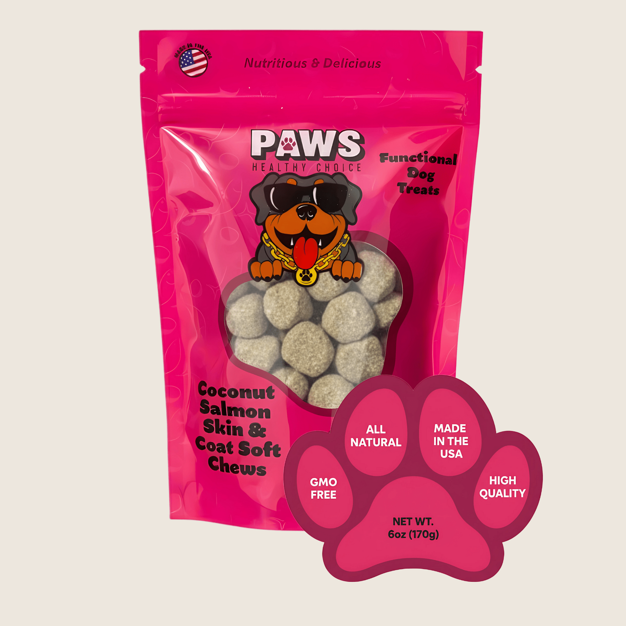Skin and Coat Dog Soft Chews – Coconut Salmon (8oz) - Paws Healthy Choice