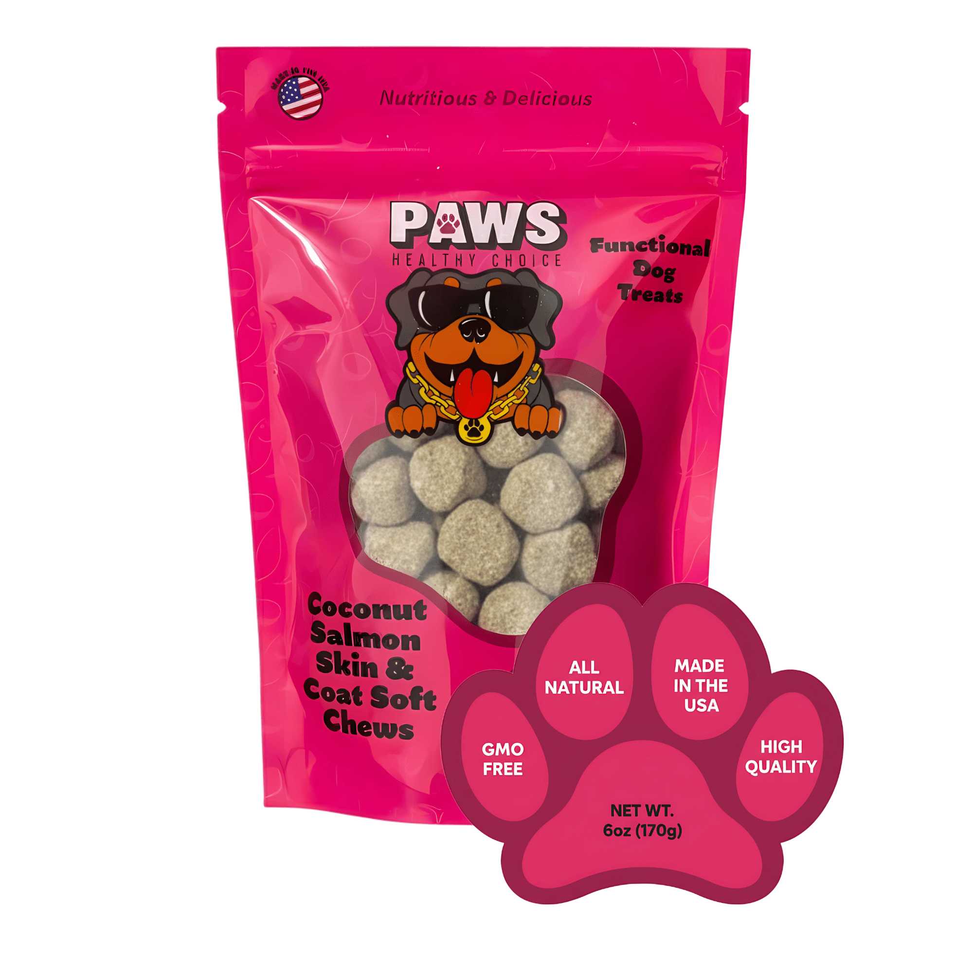 Skin and Coat Functional Dog Treats – Coconut Salmon (8oz) - Paws Healthy Choice