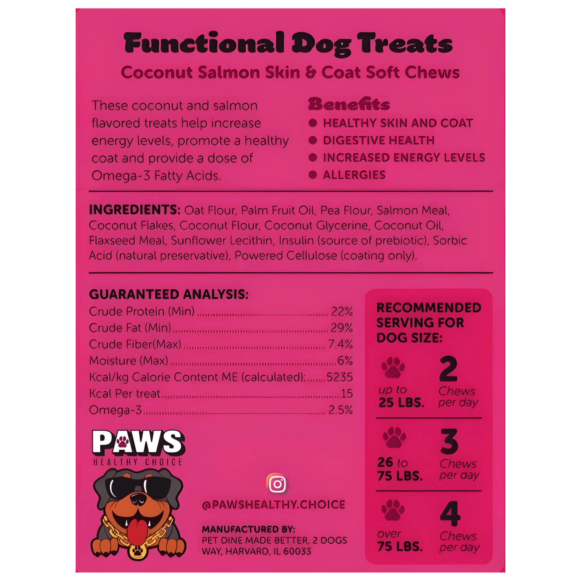 Skin and Coat Functional Dog Treats – Coconut Salmon (8oz) - Paws Healthy Choice