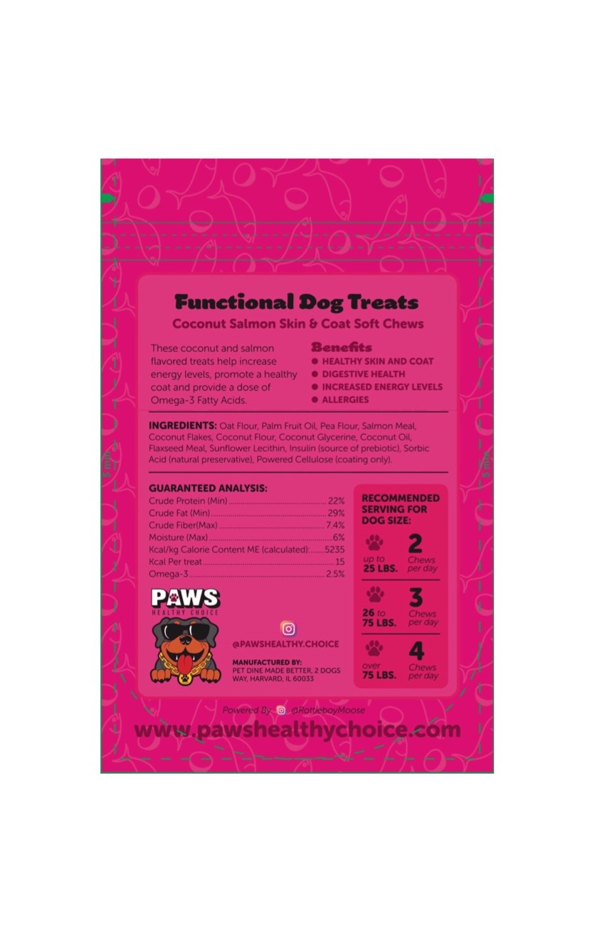 *Coconut And Salmon Skin & Coat Functional Dog Treats 8oz Bag